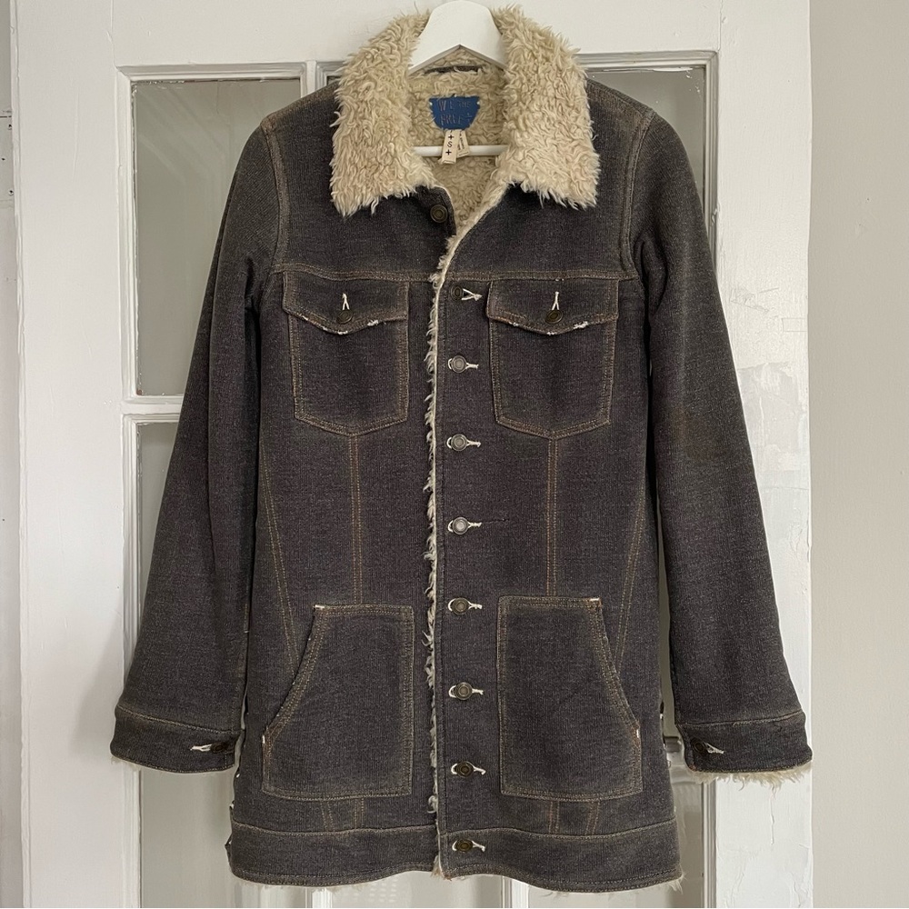 Free People We The Free Parka Sherpa Winter Coat Embroidered Birds Boho